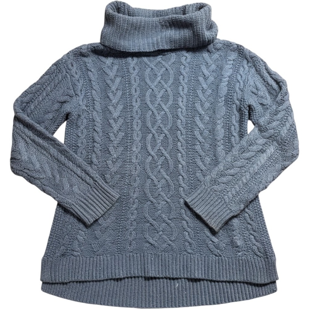 Lauren Ralph Lauren Blue Cable Knit Turtleneck Sweater Medium Cotton Blend